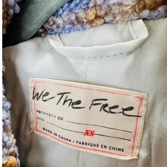 We The Free Fuzzy Loop Stitch Ivory Blue Tan Mock Neck Zip Jacket XS - Picture 10 of 14